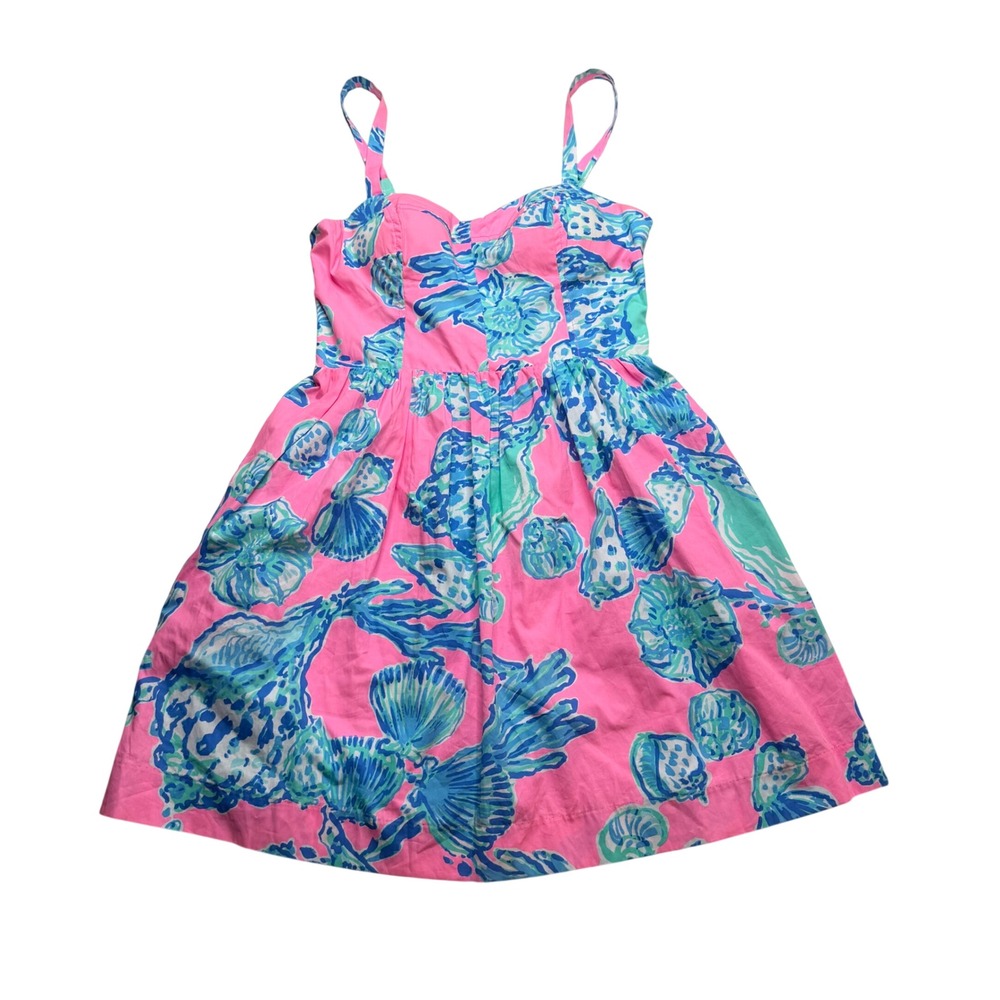 LILLY PULITZER Ardleigh Sun Dress Pink Blue Seashell Print Women's Size 0 Bold